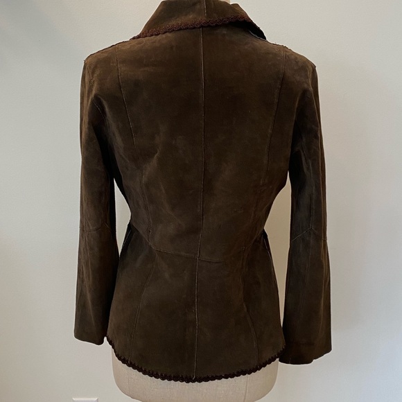 White Stag Womens Vintage Brown Suede Blazer w Macramé Trim Size 4/6 - Picture 5 of 11